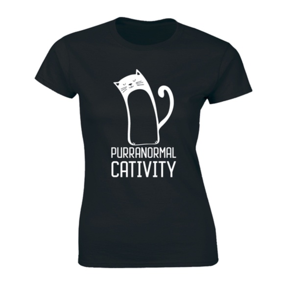 Half It Tops - Purranormal Cativity Ghost Cat Hallowen T-shirt Half It Tops - Purranormal Cativity Ghost Cat Hallowen T-shirt